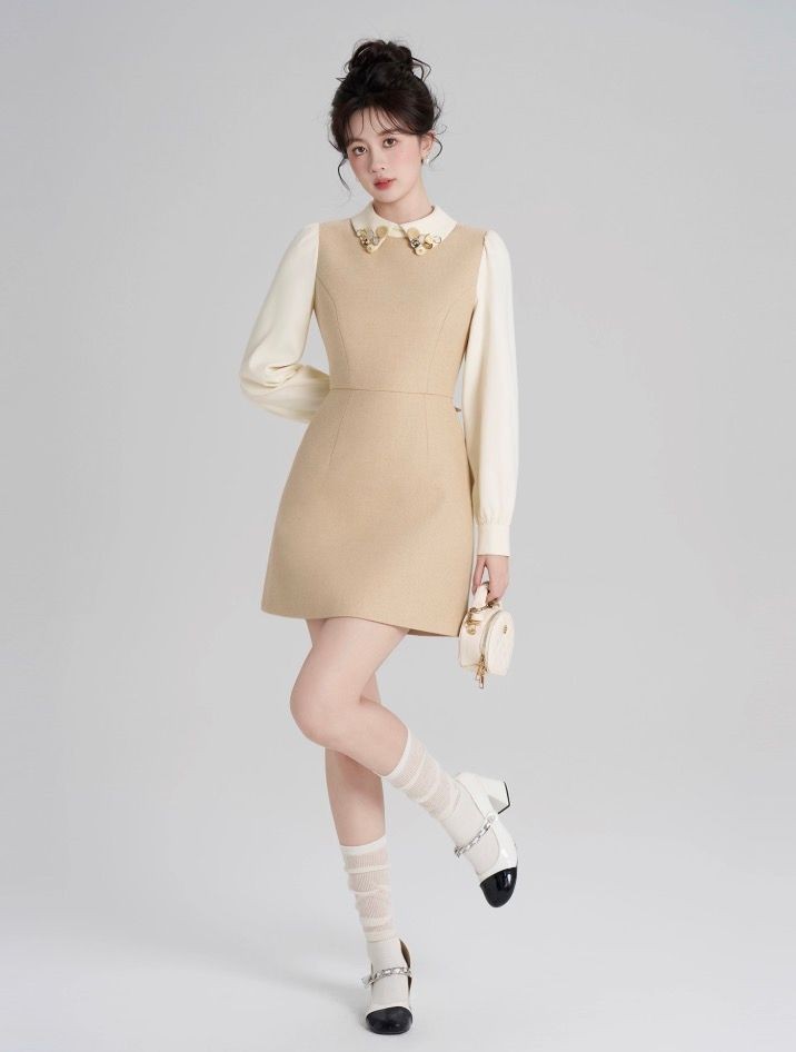 French Elegant Patchwork Waist Dress