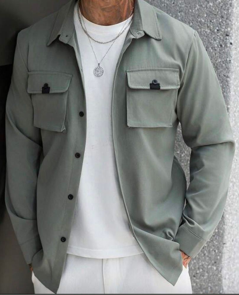 Forever Love Fashion Men’s Solid Color Casual Shirt Jacket