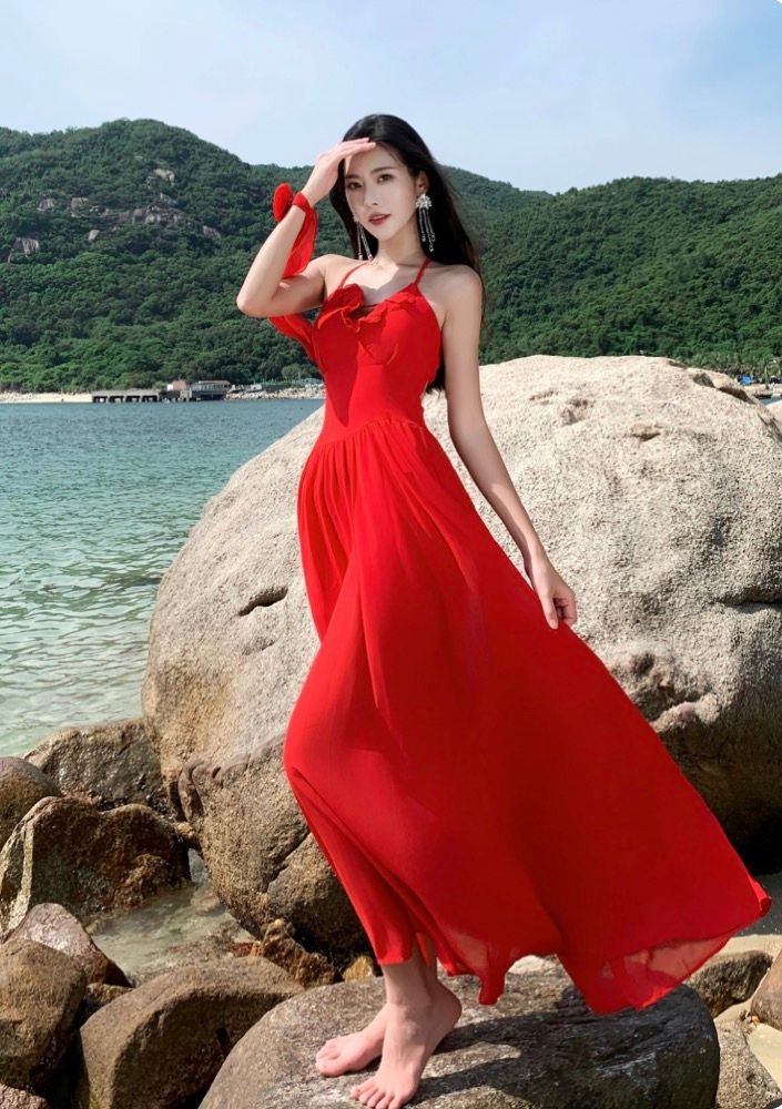 Red Backless Resort Maxi Dress